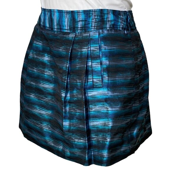 MICHAEL Michael Kors Teal Metallic Pocketed Mini Skirt, Pleated Women's Size 12 - Picture 7 of 10